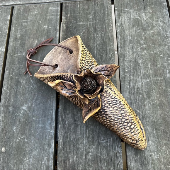 Studio Pottery Floral 3D Wall Pocket Signed by Artist Wall Art Textured Unique - Picture 1 of 12